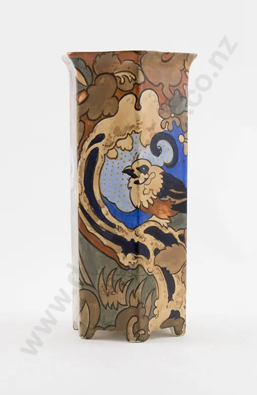 Bursley Ware Art Deco Hexagonal Long Stem Vase "Amstel" design by Frederick Rhead Image 1++