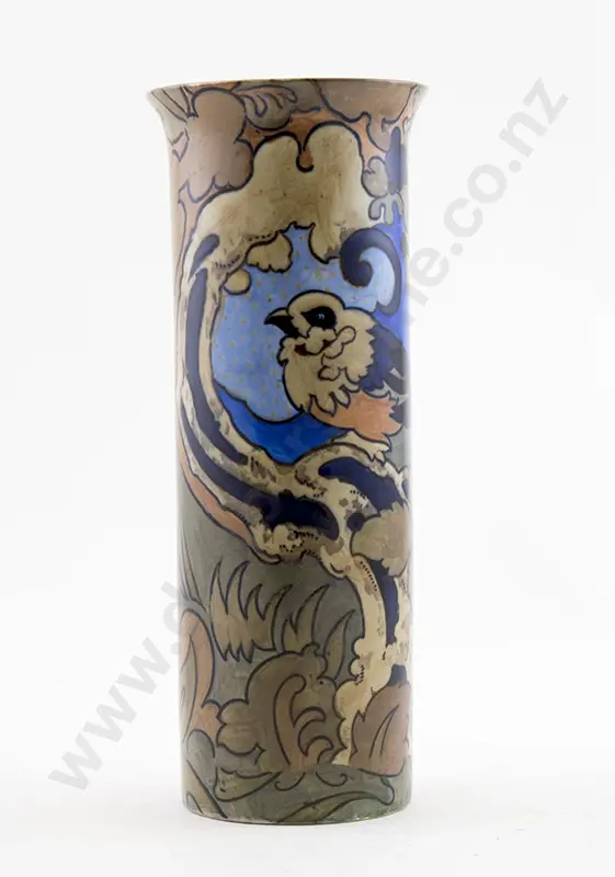 Bursley Ware Art Deco Cylindrical Long Stem Vase "Amstel" design by Frederick Rhead Image 1++