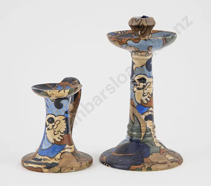 Two Bursley Ware Art Deco Candlesticks "Amstel" design by Frederick Rhead Image 1++