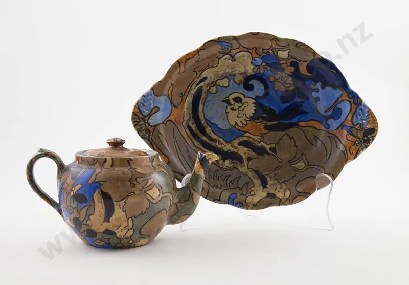 Bursley Ware Art Deco Small Teapot and Serving Dish "Amstel" design by Frederick Rhead Image 1++