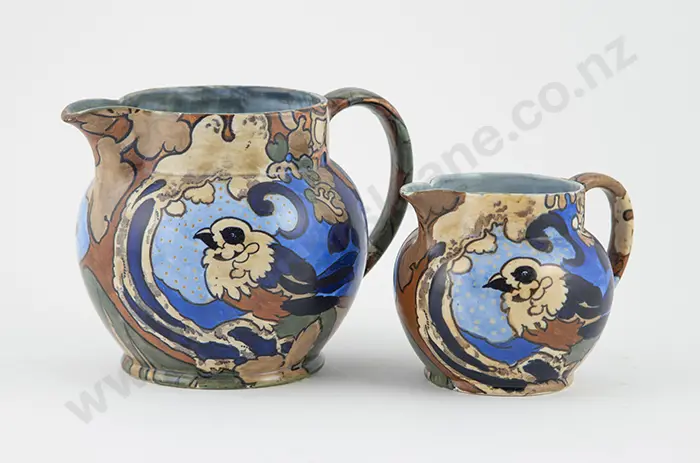 Two Bursley Ware Art Deco Graduated Water Jugs "Amstel" design by Frederick Rhead Image 1++