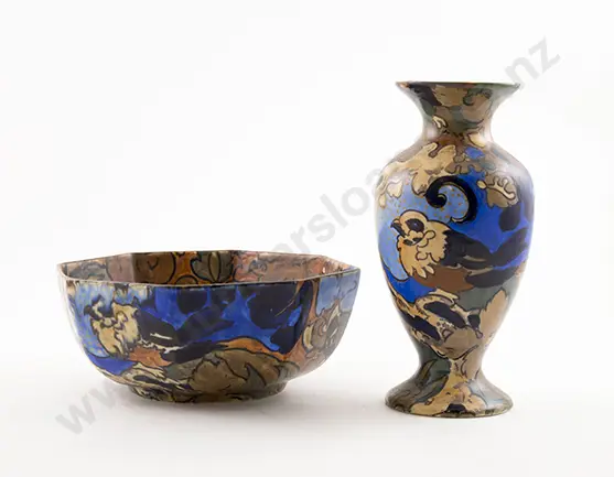 Bursley Ware Art Deco Fruit Bowl and Vase "Amstel" design by Frederick Rhead Image 1++