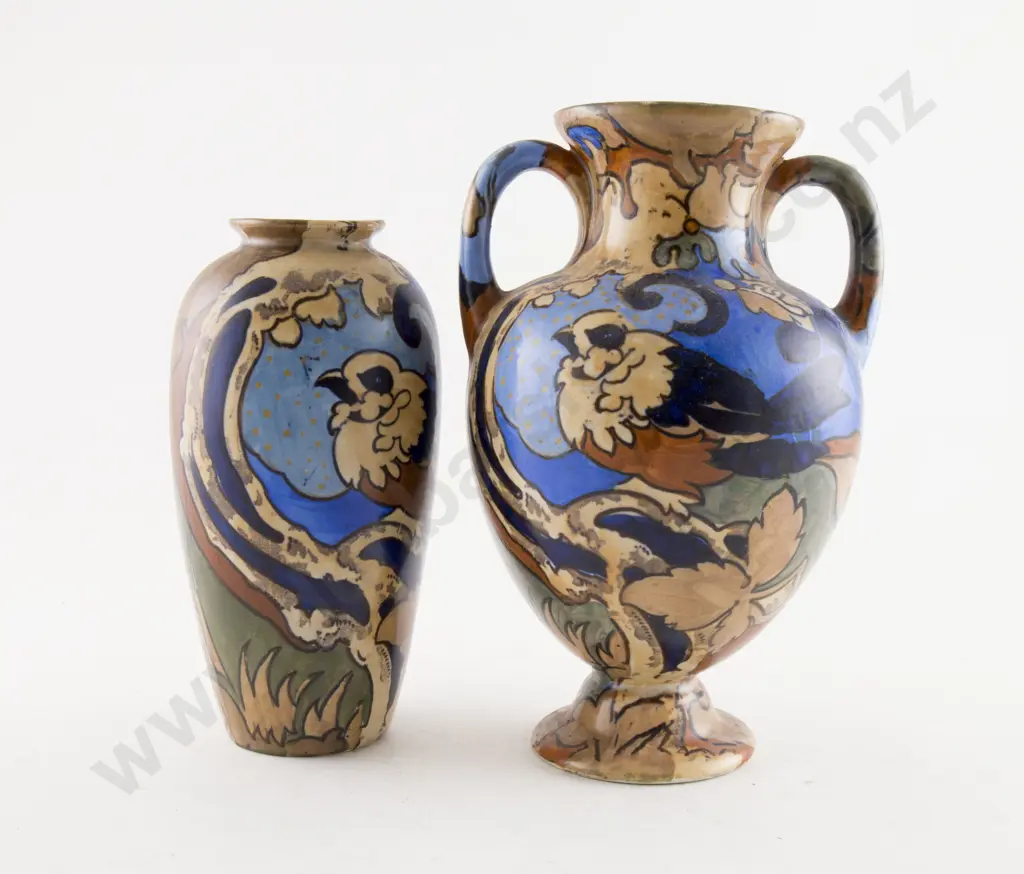 Two Bursley Ware Art Deco Vases "Amstel" design by Frederick Rhead Image 1++