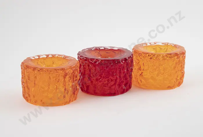 Three Whitefriars Encased Glass 'Bark' Short Candleholders Image 1++