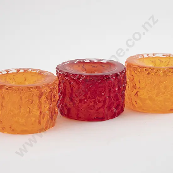 Three Whitefriars Encased Glass 'Bark' Short Candleholders