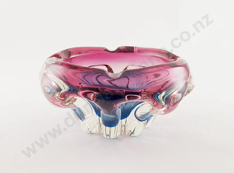 Murano Tinted Cranberry and Blue Encased Glass Ashtray Image 1++