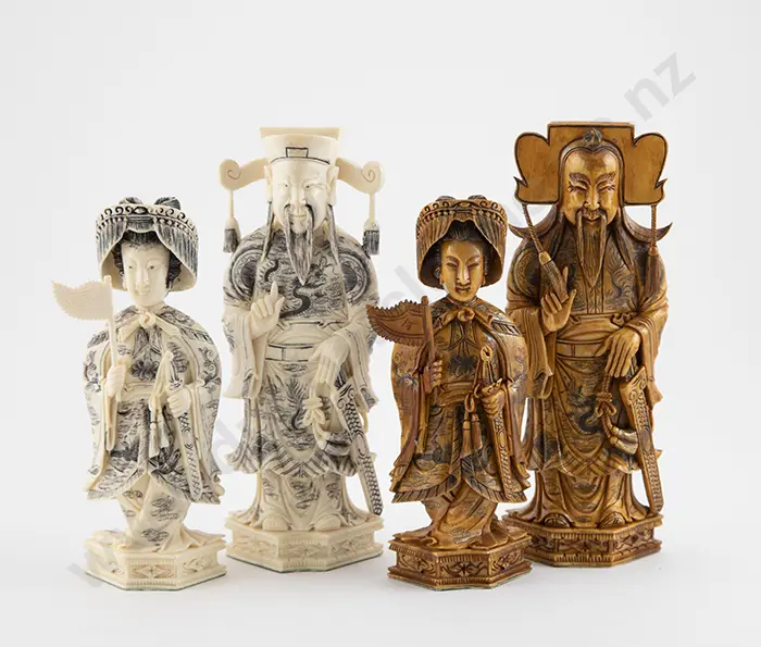 Large Carved and Stained Ivory Chess Set Image 1++