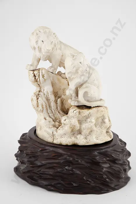 Large Heavy Signed Ivory Figure Group Image 1++