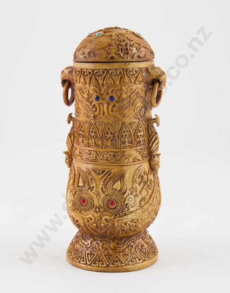 Large Signed Carved Ivory Covered Urn Image 1++