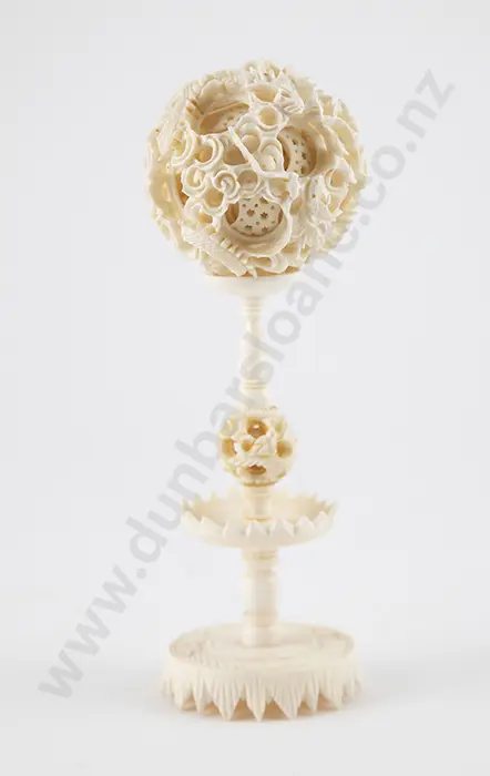 Carved Ivory Puzzle Ball on Stand Image 1++