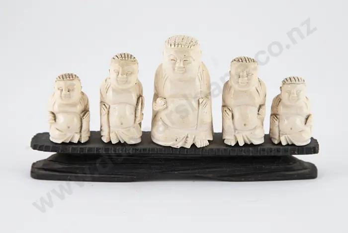 Carved Ivory Stand of Five Buddha Image 1++