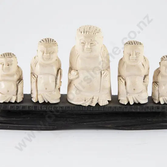 Carved Ivory Stand of Five Buddha