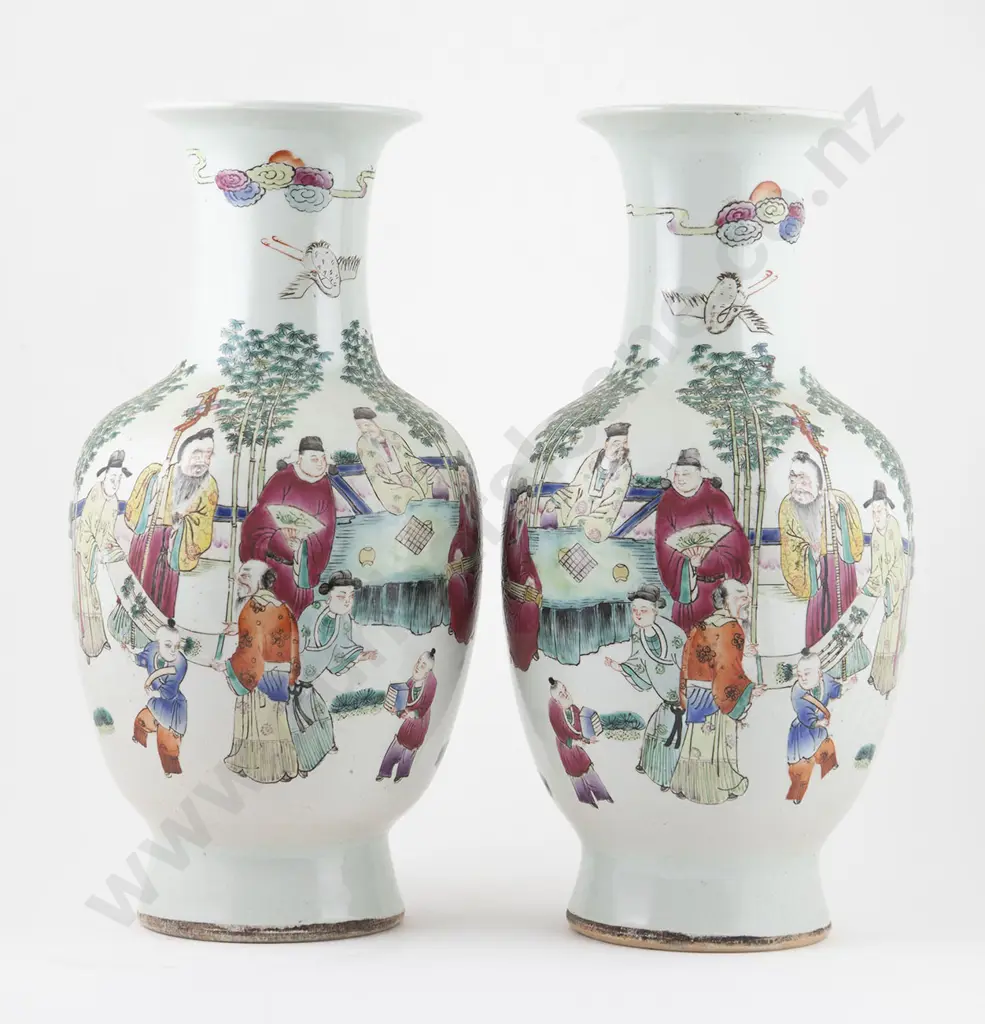 Pair Cantonese Exportware Mantel Vases Image 1++