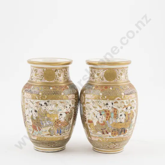 Pair Miniature Satsuma Urns