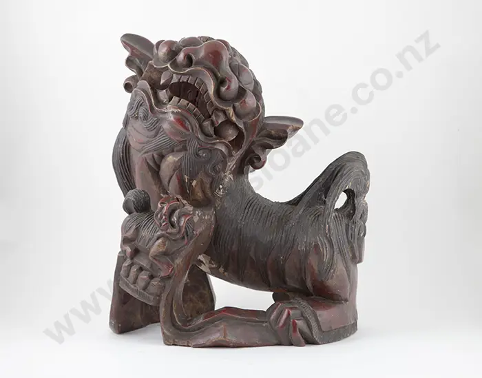 Large Carved Wooden Temple Lion Image 1++