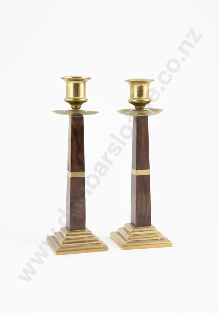 Pair Erhard & Sohne Rosewood & Brass Candlesticks Image 1++