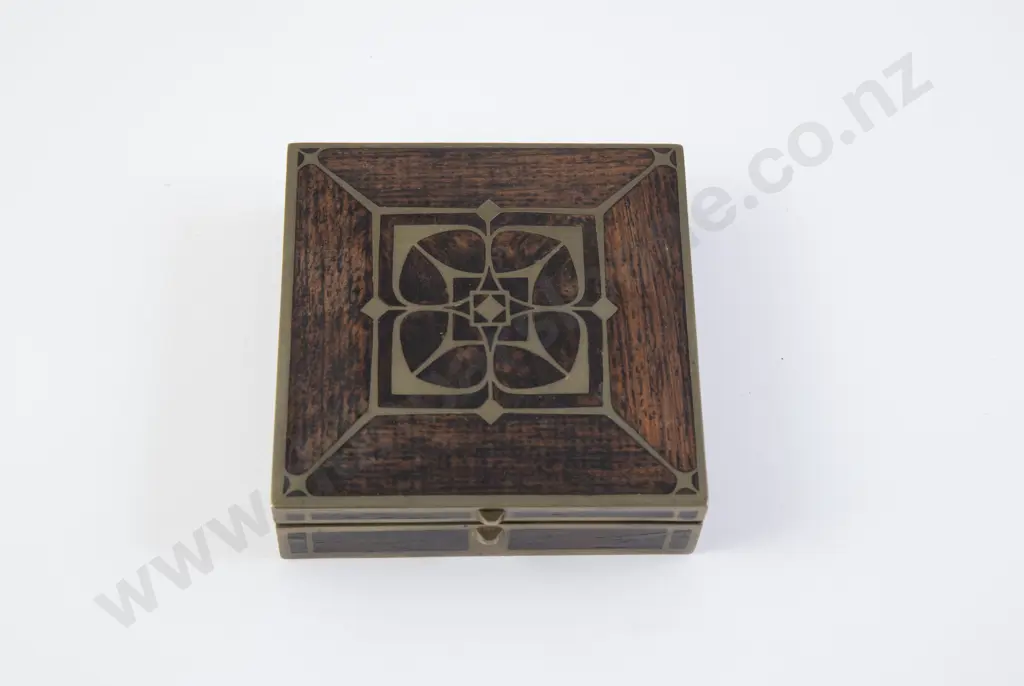Erhard & Sohne Rosewood & Brass Cigarette Box & Red Glass Vase Image 1++