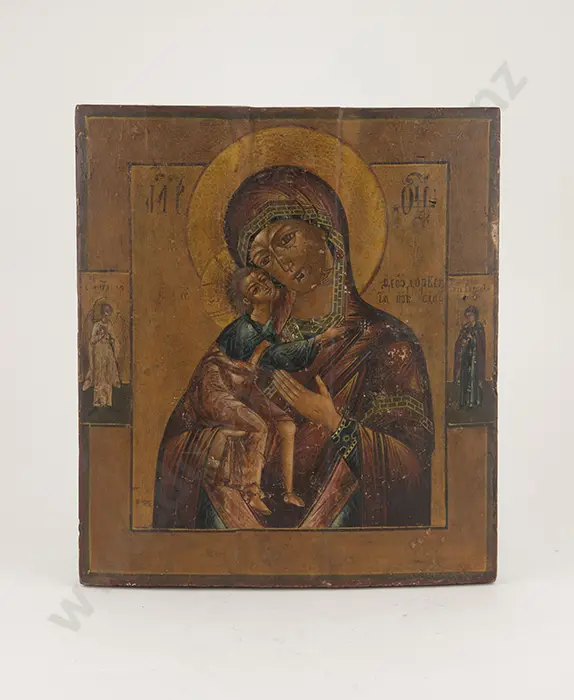 C19th Russian Painted Wooden Icon Image 1++