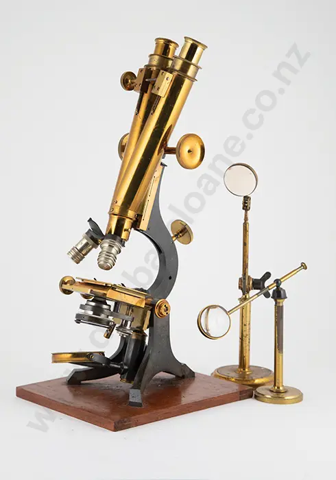 Victorian Brass & Lacquered Binocular Microscope Image 1++