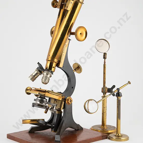 Victorian Brass & Lacquered Binocular Microscope