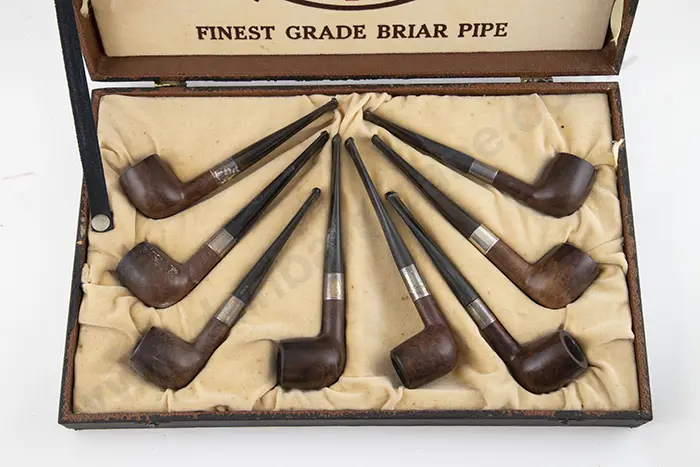 Cased Display Of Eight Wooden Pipes Image 1++