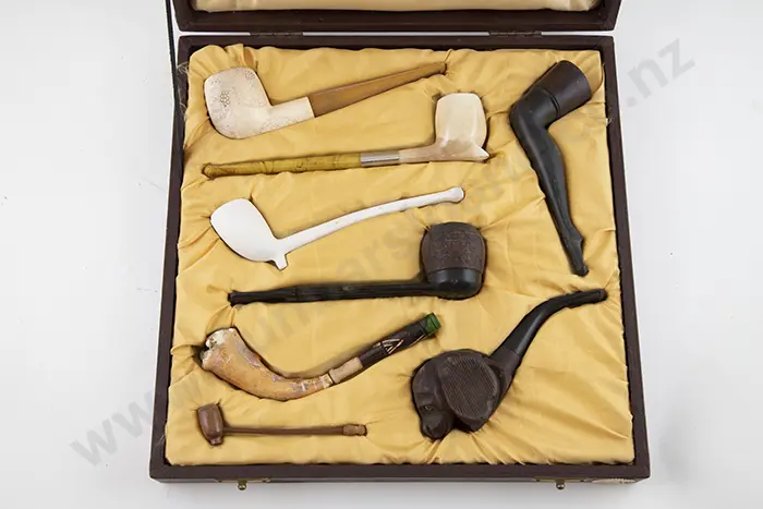 Cased Display Of Eight Vintage Pipes Image 1++
