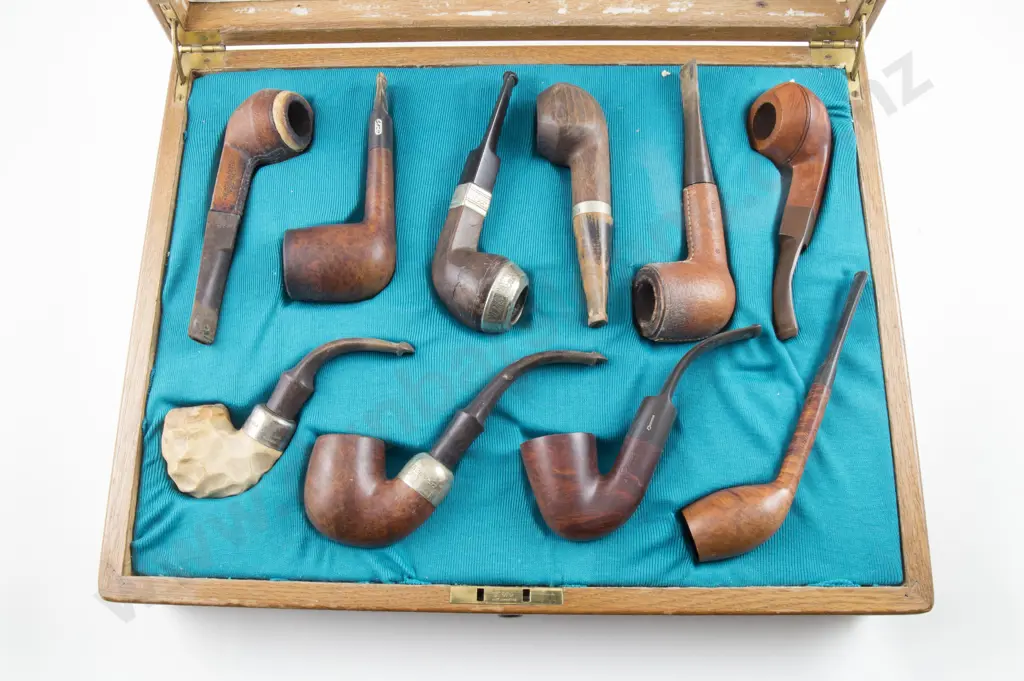 Oak Cased Display Of Ten Various Pipes Image 1++