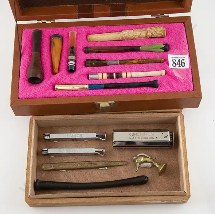 Cased Display Of Eight Cigarette/Cheroot Holders & Tools Image 1++