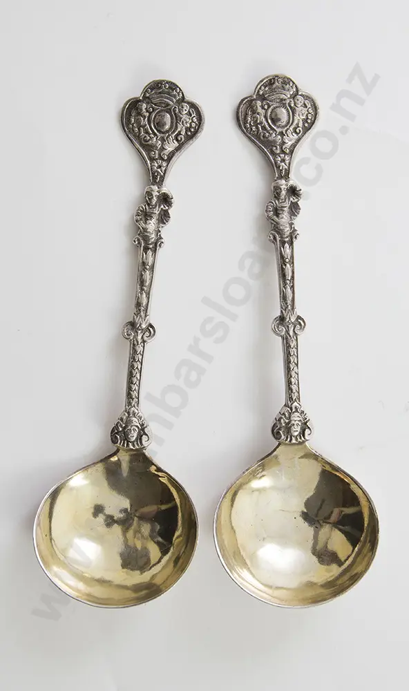 Pair Of Unmarked Silver Serving Spoons Image 1++