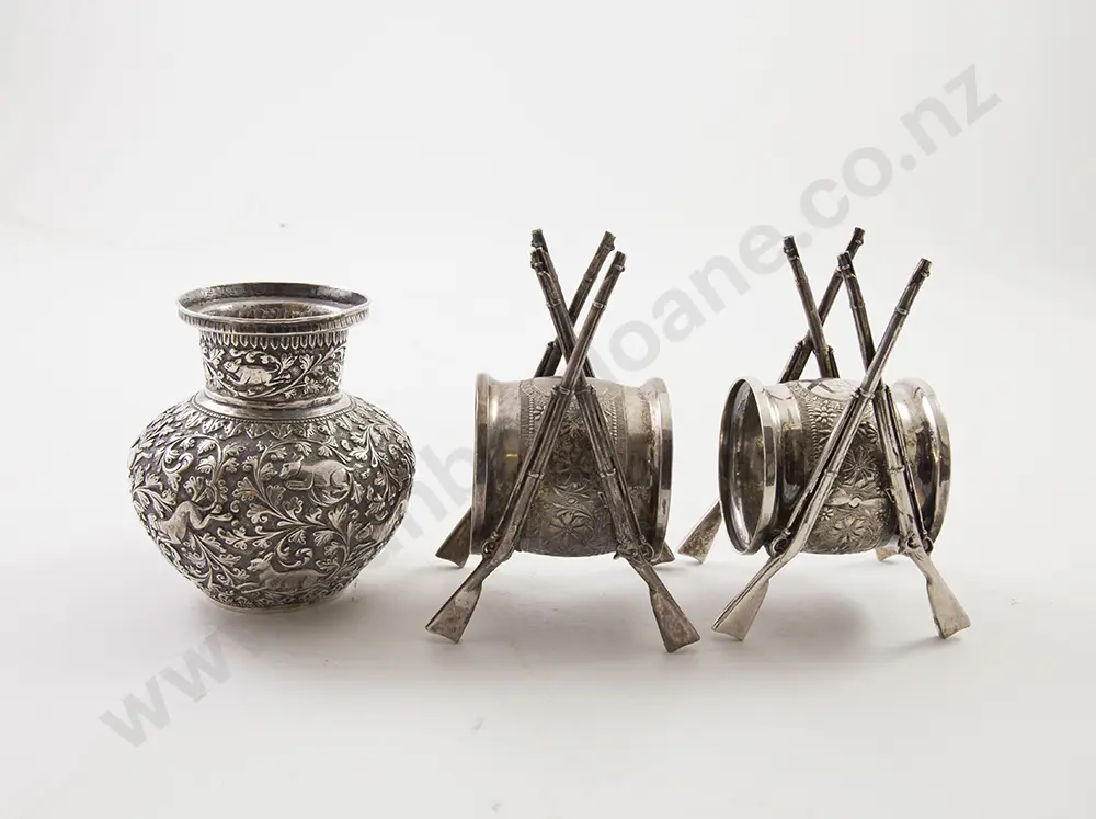 Pair S/P Napkin Rings & Indian Vase Image 1++