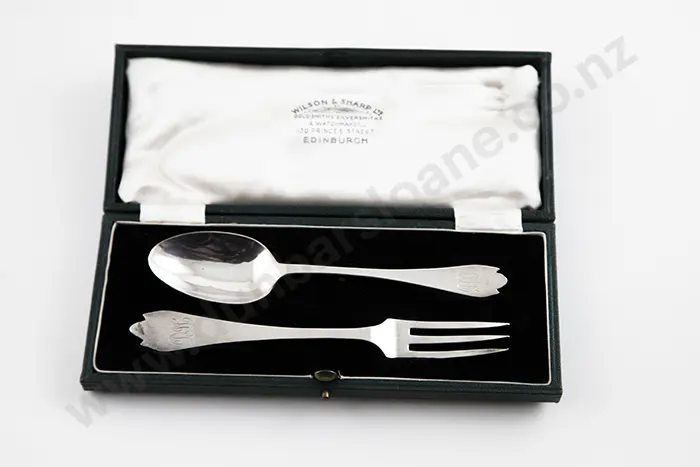 Geo V S/S Christening Set, Egg Cup & Spoon Image 1++