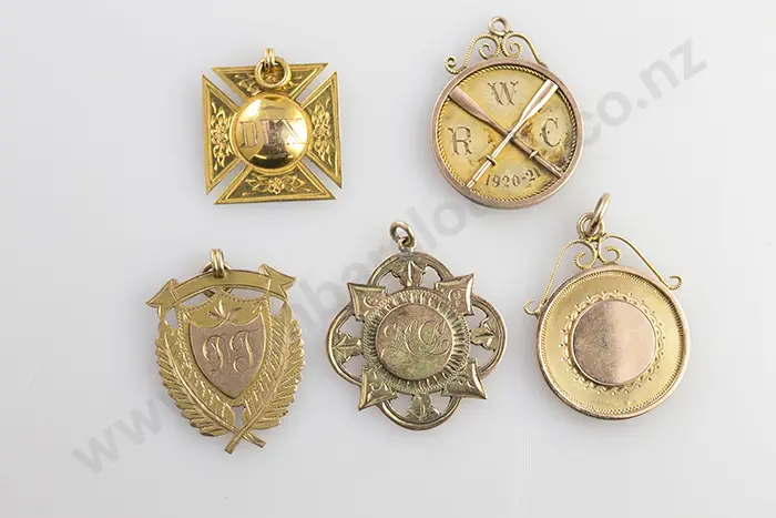 Five Various 9ct Gold Prize Medals Image 1++