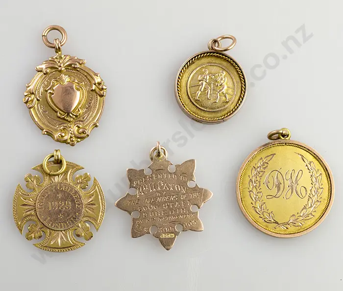 Five Various 9ct Gold Prize Medals Image 1++