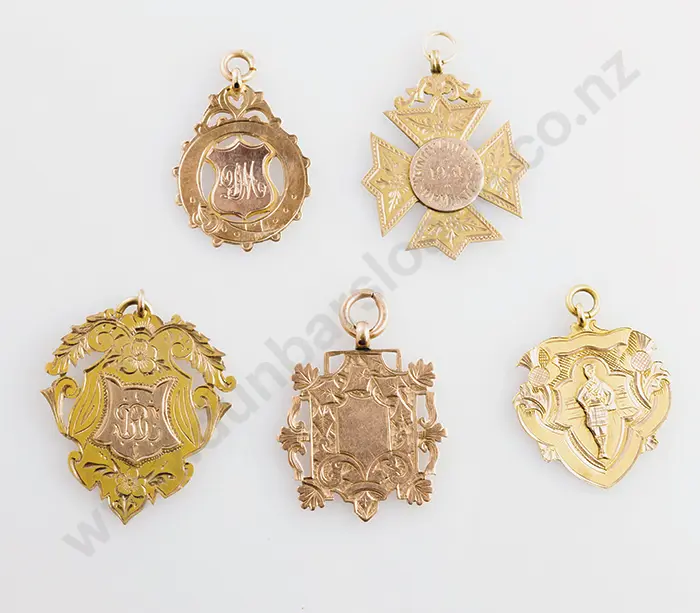 Five Various 9ct Gold Prize Medals Image 1++