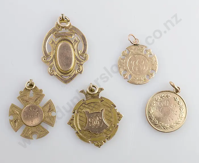 Five Various 9ct Gold Prize Medals Image 1++