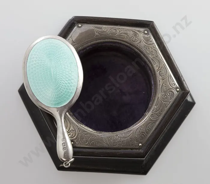 Miniature S/S & Enamel Hand Mirror & Ring holder Image 1++