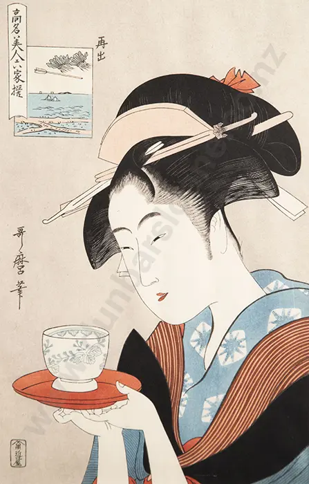 Three Japanese Coloured Woodblock Prints & other etching Image 1++