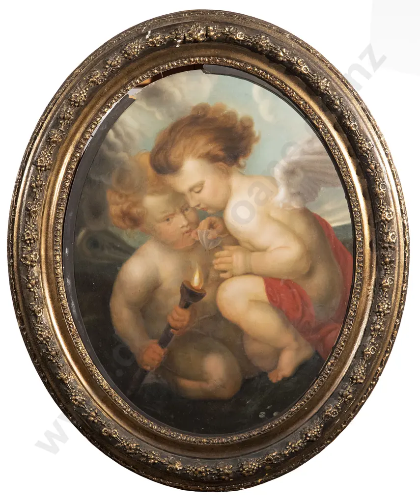 C19th European Oil of Cherubs Image 1++