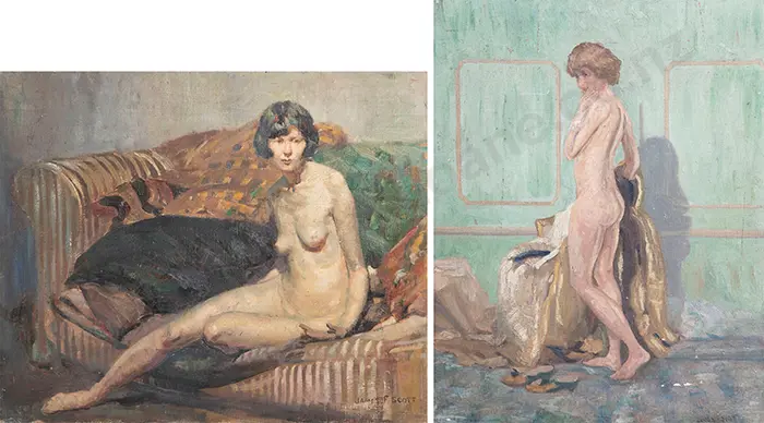 James F Scott  - Female Nude posed on couch & other (2) Image 1++