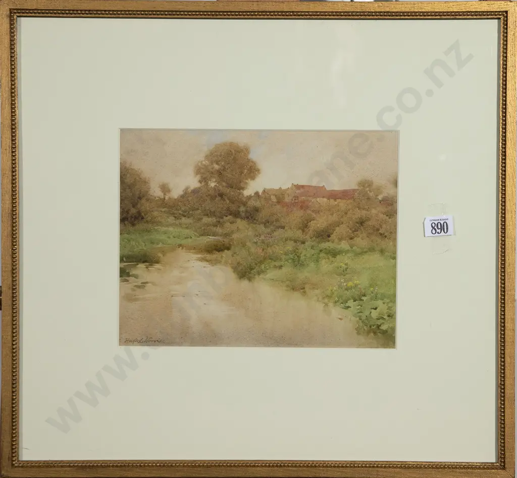 Hugh L Norris - A Stream With Buildings Beyond Image 1++