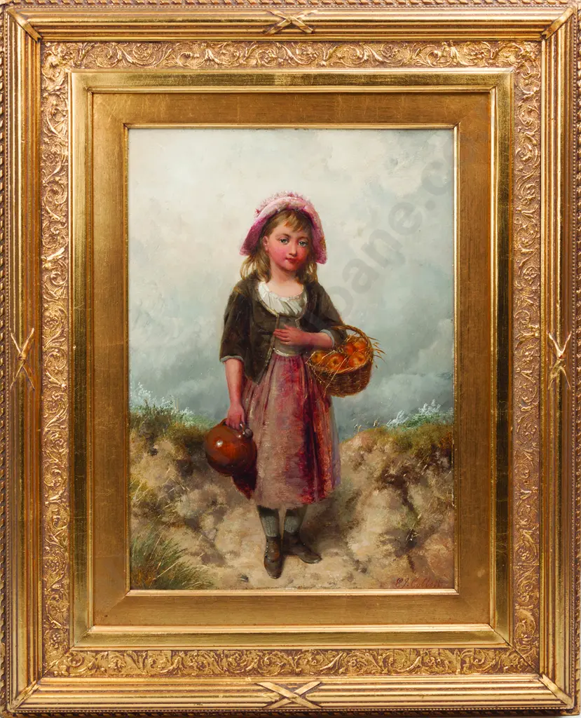 After Edward J Cobbett (British) - Young Girl with Basket of Apples Image 1++