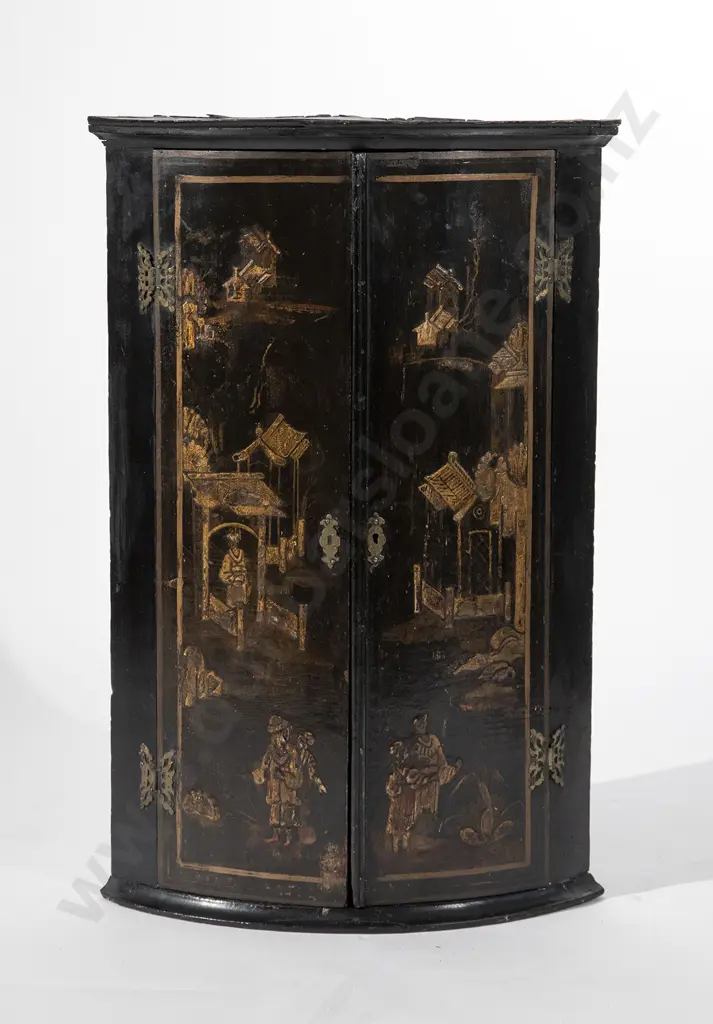 Geo III Black Lacquered Bowfront Hanging Corner Cupboard Image 1++