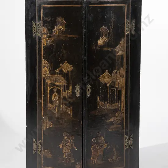 Geo III Black Lacquered Bowfront Hanging Corner Cupboard