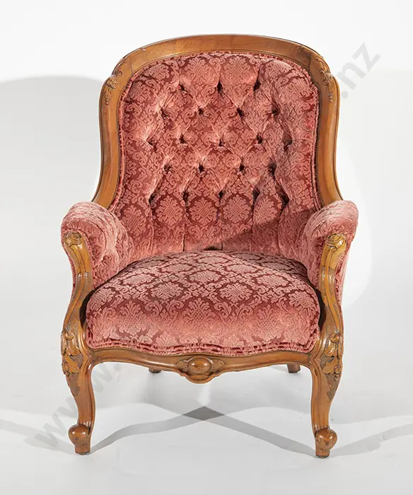 Victorian Walnut Balloon Back Grandfather Chair Image 1++