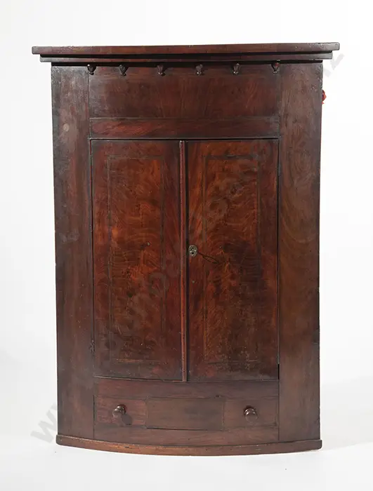 Geo III Mahogany Bowfront Hanging Corner Cupboard Image 1++