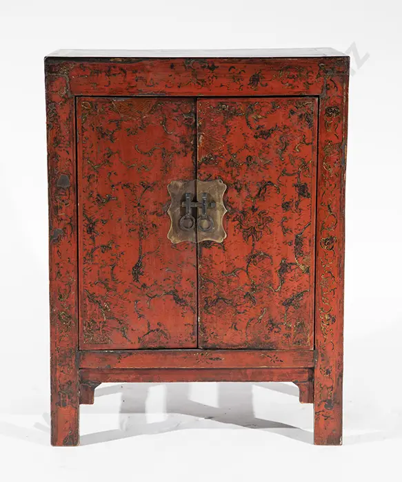 Small Chinese Red Lacquer and Gilded Side Cabinet Image 1++