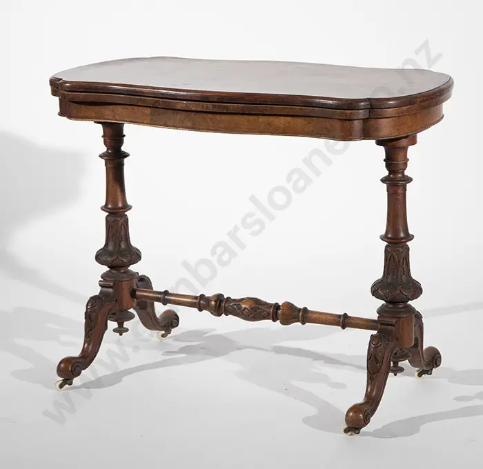 Victorian Walnut Fold Over Card Table Image 1++