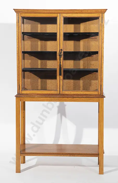 Edwardian Blonde Oak Display Cabinet on Stand Image 1++