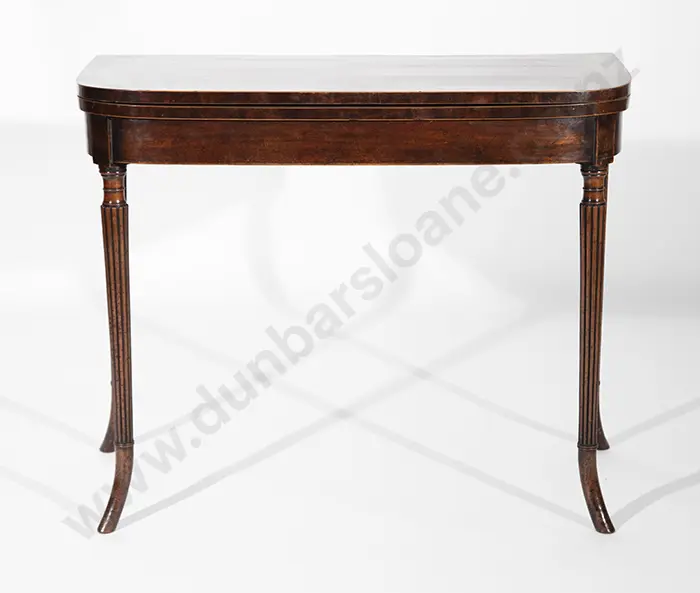 Regency Mahogany adn Inlaid D-shaped Fold Over Tea Table Image 1++