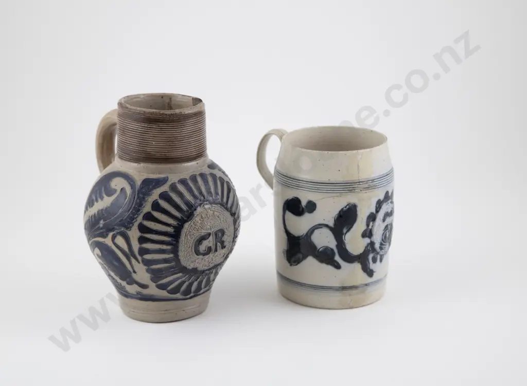 Mid C18th German Westerwald Salt Glaze Jug & Tankard Image 1++